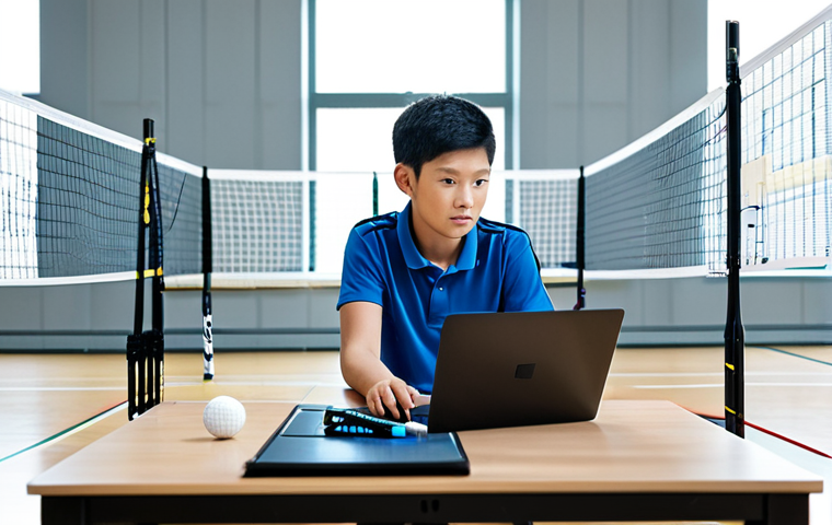 **
"A young athlete fully clothed in professional badminton attire, meticulously planning tournament logistics on a laptop in a well-lit, organized room, surrounded by badminton equipment, safe for work, appropriate content, perfect anatomy, natural proportions, family-friendly, professional photography, high quality."
**