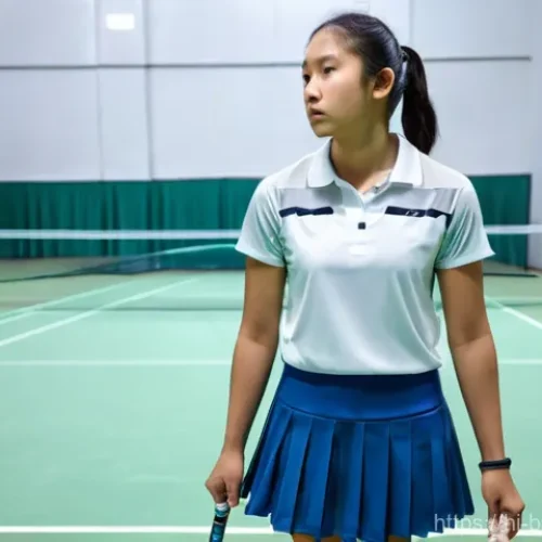 Home 20 배드민턴 시합에서의 긴장 완화 방법 - **Prompt:** A young adult female badminton player, dressed in a modest athletic skirt and a comforta...