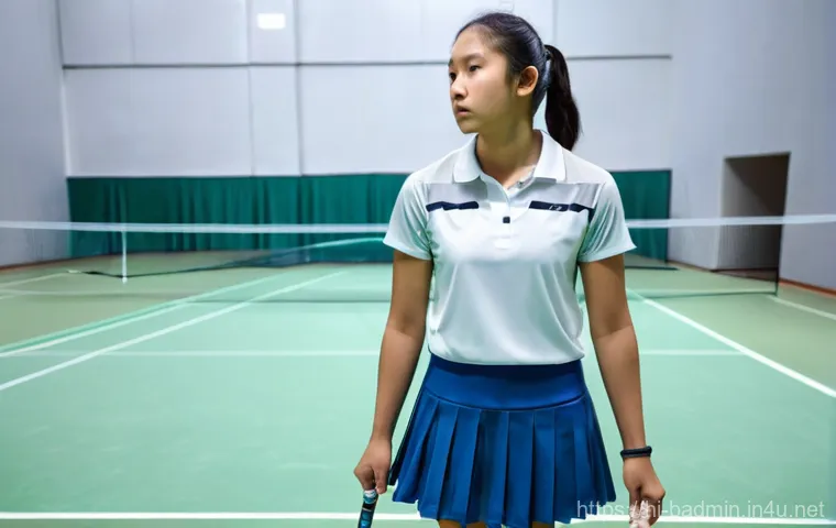 배드민턴 시합에서의 긴장 완화 방법 - **Prompt:** A young adult female badminton player, dressed in a modest athletic skirt and a comforta...