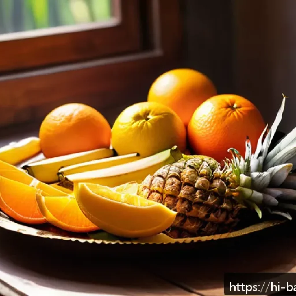 배드민턴 경기 후 회복 음식 - A vibrant and colorful still life of fresh fruits commonly consumed by Hindi-speaking badminton play...