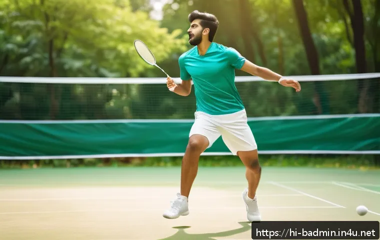 배드민턴 운동으로 얻을 수 있는 장점 - A dynamic scene of a young Indian man playing badminton outdoors in bright daylight, wearing sporty ...